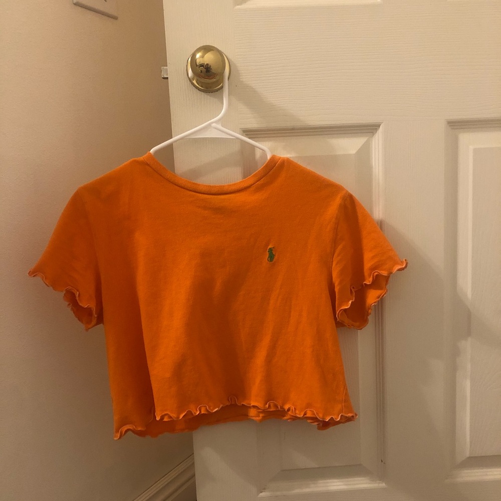 Orange ribbed polo crop